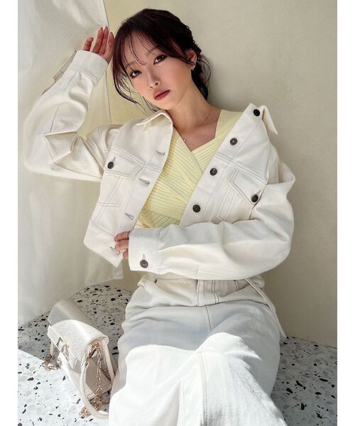 RESEXXY（リゼクシー）の「ステッチデザインショートジャケット（デニムジャケット・レディース・ホワイト/インディゴブルー・FREE）」の11枚目の写真