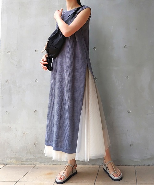 Q(キュー)の「透かし柄ニットワンピース(ワンピース・レディース・ブラック/アイボリー/グレー・MEDIUM)」の3枚目の写真