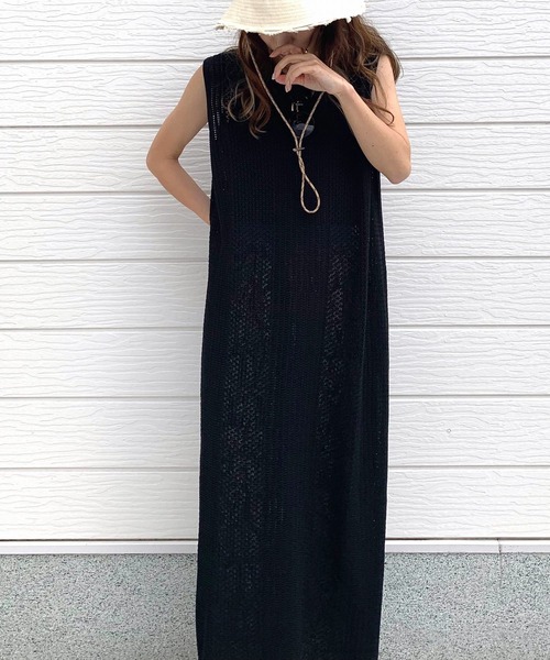 Q(キュー)の「透かし柄ニットワンピース(ワンピース・レディース・ブラック/アイボリー/グレー・MEDIUM)」の11枚目の写真