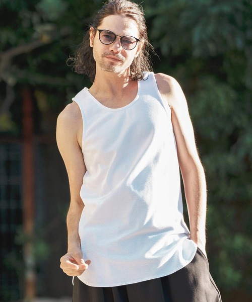 CAMBIO(カンビオ)の「mta517- Span Fraise Long Length Tank Top タンクトップ(タンクトップ・メンズ・ホワイト/ブラック・M/L/S)」の2枚目の写真