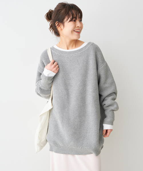 Spick & Span(スピックアンドスパン)の「タック編みオーバサイズニット(ニット/セーター・レディース・ホワイト/グレー・FREE)」の7枚目の写真