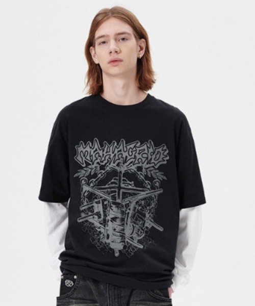 MAHAGRID(マハグリッド)の「『mahagrid/マハグリッド』HYBRID LAYERED LS TEE/レイヤードロングスリーブTシャツ(Tシャツ/カットソー・メンズ・ブラック/ホワイト・M/L)」の16枚目の写真