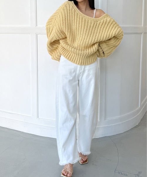 Olu.（オルドット）の「2wayローゲージカシュクールニット（ニット/セーター・レディース・オフホワイト/イエロー・FREE）」の8枚目の写真