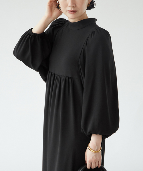 新品♡23区 22AW ウールジョーゼットワンピース　ベルト 40 ネイビー ウールジョーゼットシャツ ワンピース （ミニ丈・ひざ丈