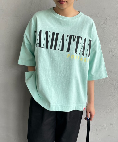 Manhattan Portage（マンハッタンポーテージ）の「[MANHATTAN PORTAGE/マンハッタンポーテージ] 別注 ショート丈プリントTシャツ（Tシャツ/カットソー・レディース・ネイビー/イエロー/ホワイト/ライム・F）」の13枚目の写真