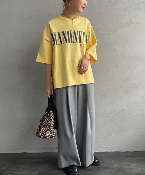 Manhattan Portage（マンハッタンポーテージ）の「[MANHATTAN PORTAGE/マンハッタンポーテージ] 別注 ショート丈プリントTシャツ（Tシャツ/カットソー・レディース・ネイビー/イエロー/ホワイト/ライム・F）」の7枚目の写真