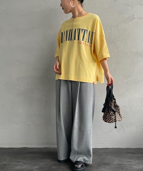 Manhattan Portage（マンハッタンポーテージ）の「[MANHATTAN PORTAGE/マンハッタンポーテージ] 別注 ショート丈プリントTシャツ（Tシャツ/カットソー・レディース・ネイビー/イエロー/ホワイト/ライム・F）」の22枚目の写真