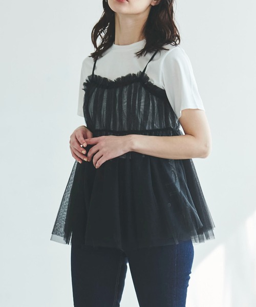 31 Sons de mode(トランテアン ソン ドゥ モード)の「Tシャツ×チュールキャミセット(Tシャツ/カットソー・レディース・オフホワイト/ブラック・36)」の2枚目の写真