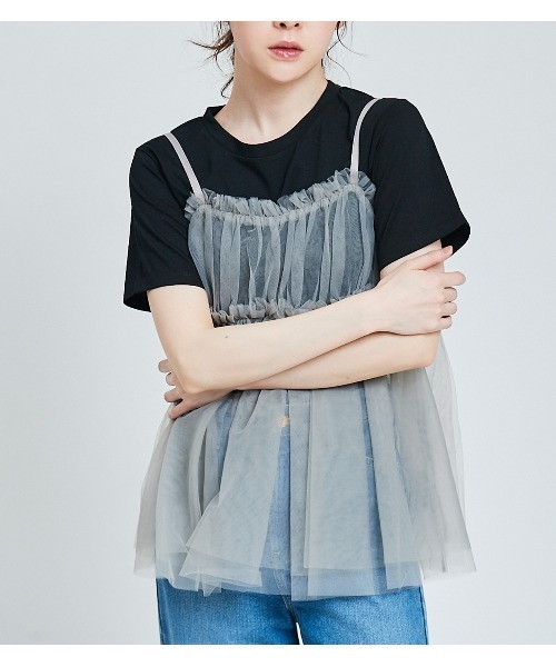 31 Sons de mode(トランテアン ソン ドゥ モード)の「Tシャツ×チュールキャミセット(Tシャツ/カットソー・レディース・オフホワイト/ブラック・36)」の15枚目の写真