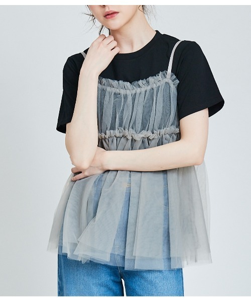 31 Sons de mode(トランテアン ソン ドゥ モード)の「Tシャツ×チュールキャミセット(Tシャツ/カットソー・レディース・オフホワイト/ブラック・36)」の16枚目の写真