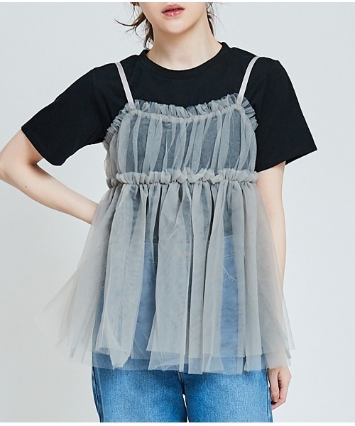 31 Sons de mode(トランテアン ソン ドゥ モード)の「Tシャツ×チュールキャミセット(Tシャツ/カットソー・レディース・オフホワイト/ブラック・36)」の17枚目の写真