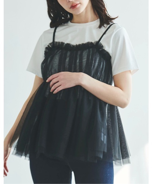 31 Sons de mode(トランテアン ソン ドゥ モード)の「Tシャツ×チュールキャミセット(Tシャツ/カットソー・レディース・オフホワイト/ブラック・36)」の18枚目の写真