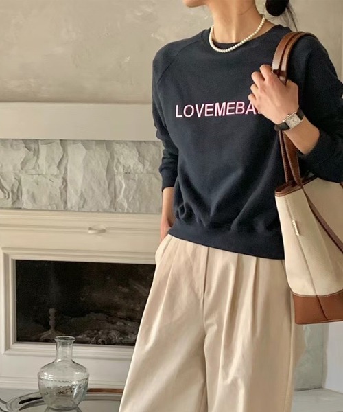 LYEON（リヨン）の「LOVEMEBABYロゴ刺繍裏毛スウェット（スウェット・レディース・グレー/ネイビー/ピンク・FREE）」の9枚目の写真