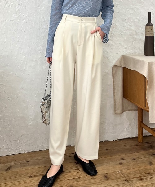 ルージュ Rouje リネン混紡 ストレートレッグ 2タック パンツ ルージュ Rouje リネン混紡 ストレートレッグ 2タック パンツ