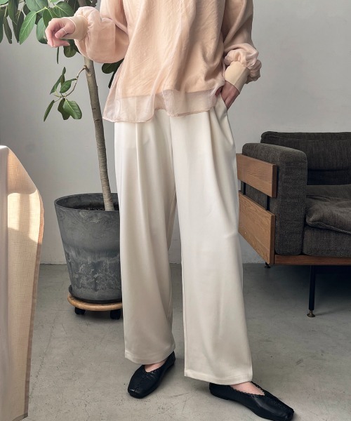 Rejoule（リジュール）の「ポリエステルツイルタック入りパンツ（その他パンツ・レディース・ライトグレー/ブラック/キナリ・FREE）」の7枚目の写真