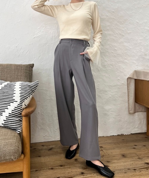 Rejoule（リジュール）の「ポリエステルツイルタック入りパンツ（その他パンツ・レディース・ライトグレー/ブラック/キナリ・FREE）」の9枚目の写真