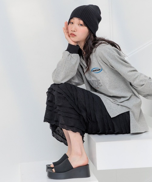 LOWRYS FARM（ローリーズファーム）の「アクリルニットビーニー　 106468（ニットキャップ/ビーニー・レディース・チャコールグレー/アイボリー/ブラック・FREE）」の6枚目の写真