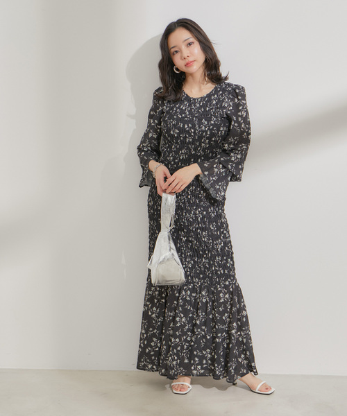 VIS(ビス)の「【セットアップ対応】花柄シャーリングロングスカート(スカート・レディース・オレンジ系その他/ブラック系その他・S/M)」の14枚目の写真