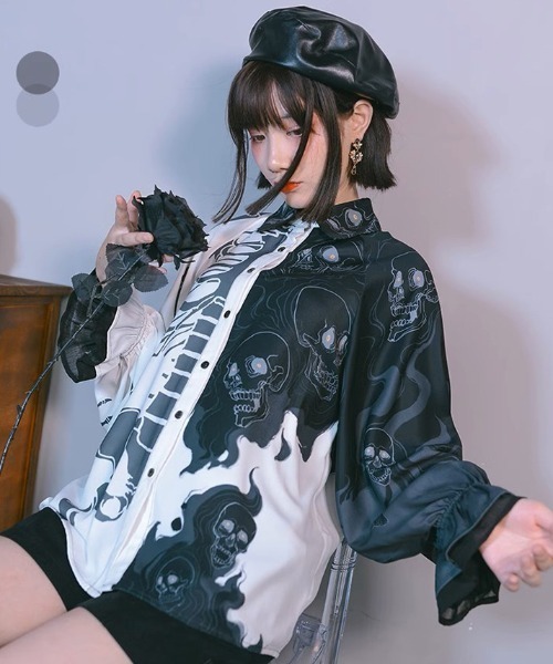 A'GEM9（エージェムナイン）の「『古怪舎/グガイシャ』 デザインシャツ②（シャツ/ブラウス・レディース・ブラック×ホワイト・L/M）」の18枚目の写真