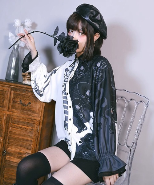 A'GEM9（エージェムナイン）の「『古怪舎/グガイシャ』 デザインシャツ②（シャツ/ブラウス・レディース・ブラック×ホワイト・L/M）」の10枚目の写真