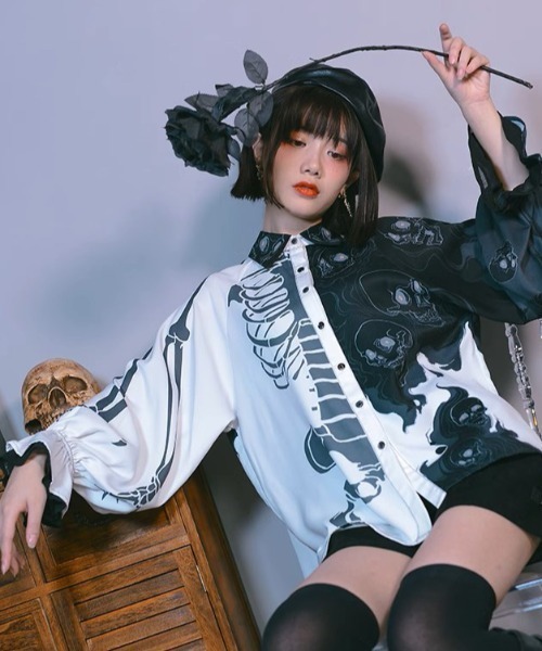 A'GEM9（エージェムナイン）の「『古怪舎/グガイシャ』 デザインシャツ②（シャツ/ブラウス・レディース・ブラック×ホワイト・L/M）」の19枚目の写真