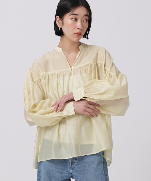 GALLEST(ギャレスト)の「◆シャインギャザーブラウス(シャツ/ブラウス・レディース・チャコールグレー/ベージュ/グリーン/ライトイエロー系・34/38)」の4枚目の写真