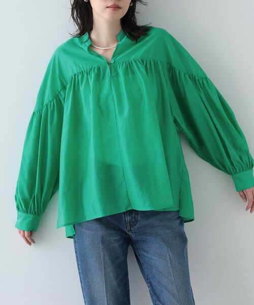 GALLEST(ギャレスト)の「◆シャインギャザーブラウス(シャツ/ブラウス・レディース・チャコールグレー/ベージュ/グリーン/ライトイエロー系・34/38)」の3枚目の写真