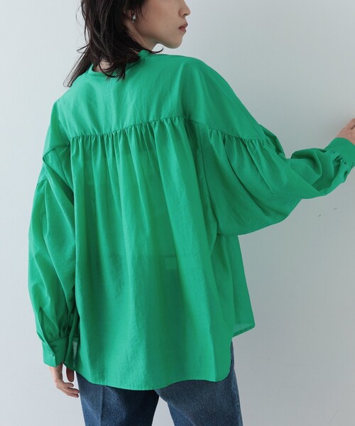 GALLEST(ギャレスト)の「◆シャインギャザーブラウス(シャツ/ブラウス・レディース・チャコールグレー/ベージュ/グリーン/ライトイエロー系・34/38)」の5枚目の写真