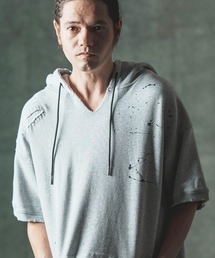 GLIMCLAP(ONbv)mpa3430- Distressed short-sleeve hooded sweatshirt p[J[(p[J[)