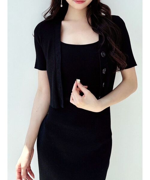 RESEXXY（リゼクシー）の「5分袖ショートカーディガン【セットアップ着用可能】（カーディガン/ボレロ・レディース・レッド/その他1/ブルー/ブラック・FREE）」の2枚目の写真