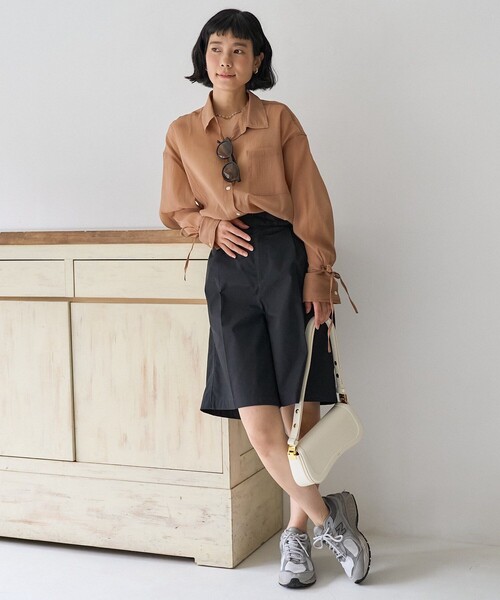 FREAK'S STORE（フリークスストア）の「シアーワッシャーシャツ/袖リボン シアーシャツ（シャツ/ブラウス・レディース・ピンク/ブラウン/ブラック/オフホワイト・ﾌﾘ-）」の9枚目の写真