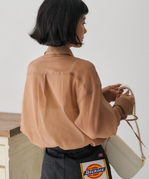 FREAK'S STORE（フリークスストア）の「シアーワッシャーシャツ/袖リボン シアーシャツ（シャツ/ブラウス・レディース・ピンク/ブラウン/ブラック/オフホワイト・ﾌﾘ-）」の10枚目の写真