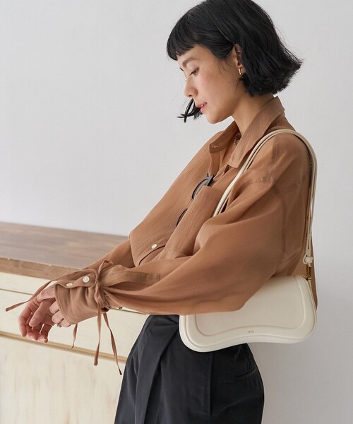 FREAK'S STORE（フリークスストア）の「シアーワッシャーシャツ/袖リボン シアーシャツ（シャツ/ブラウス・レディース・ピンク/ブラウン/ブラック/オフホワイト・ﾌﾘ-）」の13枚目の写真