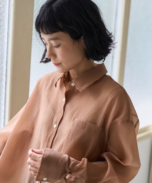 FREAK'S STORE（フリークスストア）の「シアーワッシャーシャツ/袖リボン シアーシャツ（シャツ/ブラウス・レディース・ピンク/ブラウン/ブラック/オフホワイト・ﾌﾘ-）」の16枚目の写真