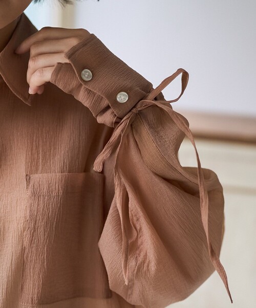 セール】シアーワッシャーシャツ/袖リボン シアーシャツ（シャツ
