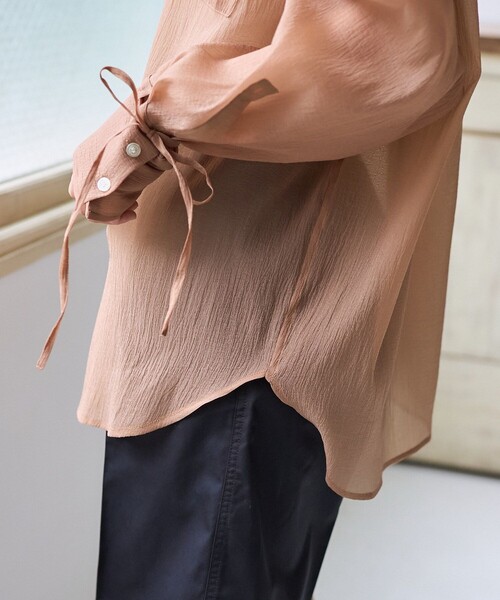 FREAK'S STORE（フリークスストア）の「シアーワッシャーシャツ/袖リボン シアーシャツ（シャツ/ブラウス・レディース・ピンク/ブラウン/ブラック/オフホワイト・ﾌﾘ-）」の18枚目の写真