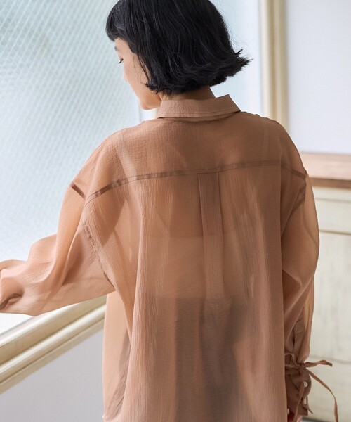 FREAK'S STORE（フリークスストア）の「シアーワッシャーシャツ/袖リボン シアーシャツ（シャツ/ブラウス・レディース・ピンク/ブラウン/ブラック/オフホワイト・ﾌﾘ-）」の19枚目の写真