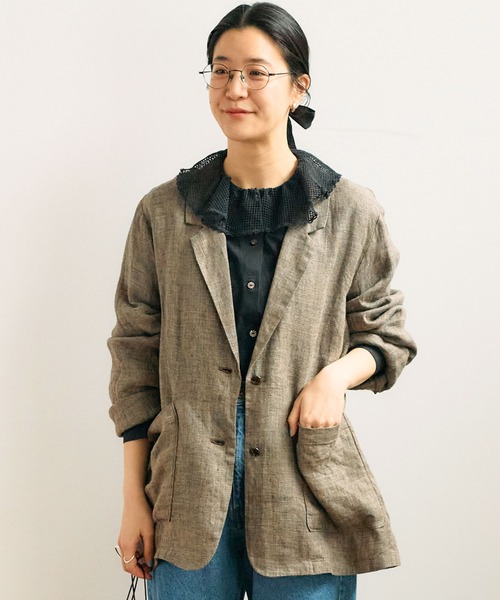 fig Ｌondon（フィグロンドン）の「●LINEN TWEED jacket（テーラードジャケット・レディース・ダークブラウン/グレー・FREE）」の2枚目の写真