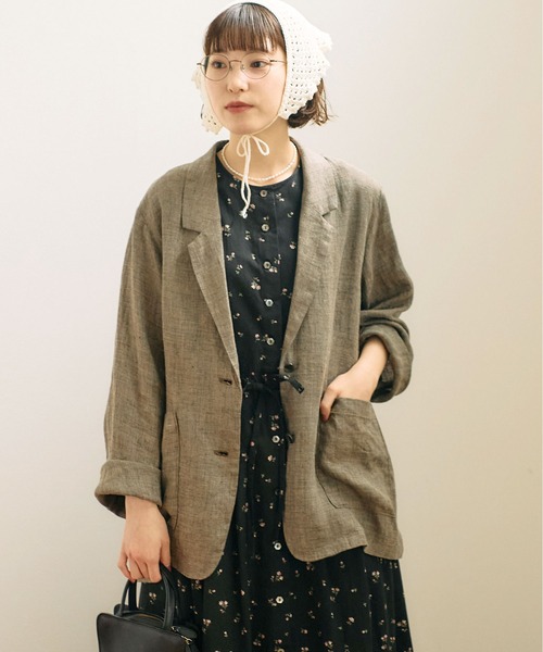 fig Ｌondon（フィグロンドン）の「●LINEN TWEED jacket（テーラードジャケット・レディース・ダークブラウン/グレー・FREE）」の13枚目の写真