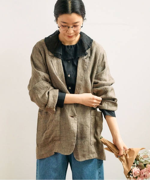 fig Ｌondon（フィグロンドン）の「●LINEN TWEED jacket（テーラードジャケット・レディース・ダークブラウン/グレー・FREE）」の19枚目の写真