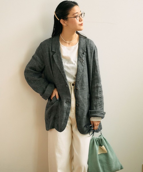 fig Ｌondon（フィグロンドン）の「●LINEN TWEED jacket（テーラードジャケット・レディース・ダークブラウン/グレー・FREE）」の16枚目の写真