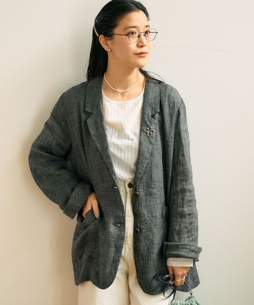 fig Ｌondon（フィグロンドン）の「●LINEN TWEED jacket（テーラードジャケット・レディース・ダークブラウン/グレー・FREE）」の17枚目の写真