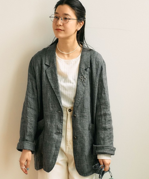 fig Ｌondon（フィグロンドン）の「●LINEN TWEED jacket（テーラードジャケット・レディース・ダークブラウン/グレー・FREE）」の18枚目の写真