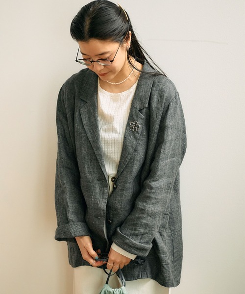 fig Ｌondon（フィグロンドン）の「●LINEN TWEED jacket（テーラードジャケット・レディース・ダークブラウン/グレー・FREE）」の15枚目の写真