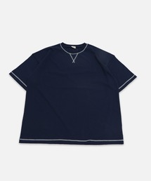 綿100％ 配色ステッチ ワイドシルエット 半袖Tシャツ