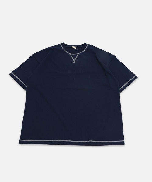 JAM & LINK(ジャムアンドリンク)の「綿100% 配色ステッチ ワイドシルエット 半袖Tシャツ(Tシャツ/カットソー・メンズ・パープル/グリーン/ターコイズブルー/ネイビー/ピンク/ホワイト/オートミール/ブラック/マスタード/レッド・L/S/M)」の5枚目の写真