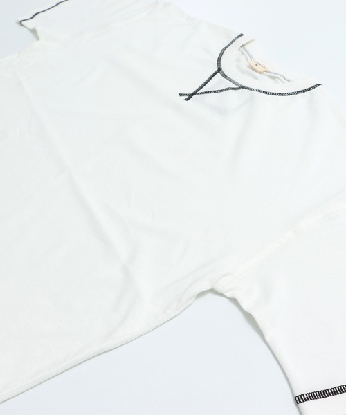 JAM & LINK(ジャムアンドリンク)の「綿100% 配色ステッチ ワイドシルエット 半袖Tシャツ(Tシャツ/カットソー・メンズ・パープル/グリーン/ターコイズブルー/ネイビー/ピンク/ホワイト/オートミール/ブラック/マスタード/レッド・L/S/M)」の17枚目の写真