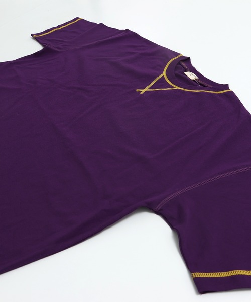 JAM & LINK(ジャムアンドリンク)の「綿100% 配色ステッチ ワイドシルエット 半袖Tシャツ(Tシャツ/カットソー・メンズ・パープル/グリーン/ターコイズブルー/ネイビー/ピンク/ホワイト/オートミール/ブラック/マスタード/レッド・L/S/M)」の22枚目の写真