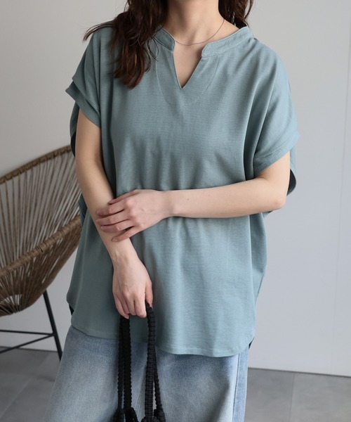 新発売 新商品 セール】キーネックデザインプルオーバー（Tシャツ/カットソー トップス
