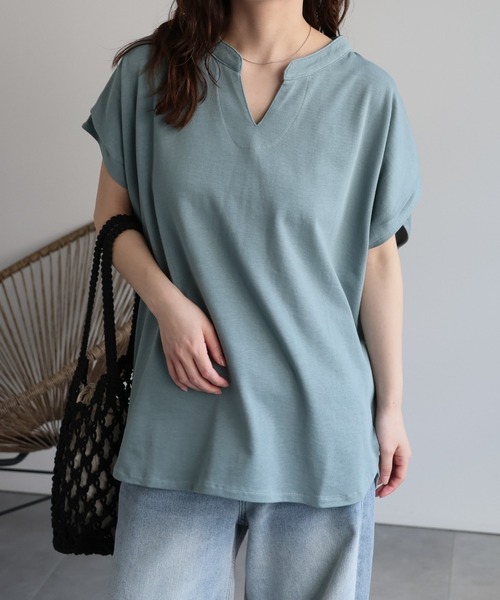 ap retro(アプレトロ)の「キーネックデザインプルオーバー(Tシャツ/カットソー・レディース・ベージュ/ブラック/アイボリー/チャコールグレー/グリーン・MEDIUM/FREE)」の13枚目の写真